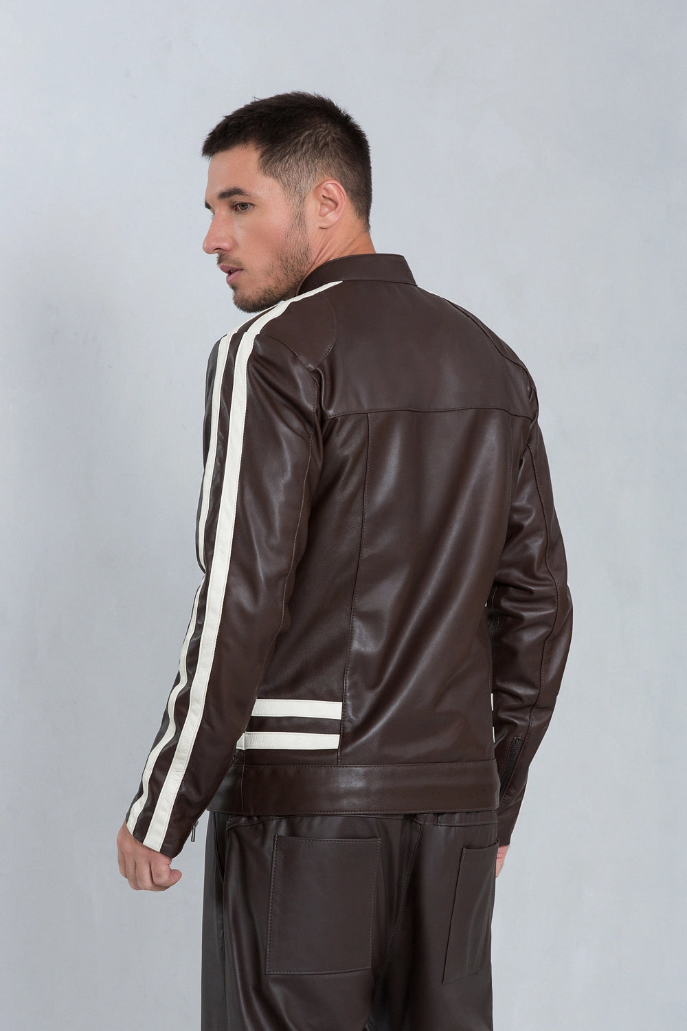 Jaqueta de couro pelica masculina marrom, modelo Racer — imagem 4, Magon Concepth