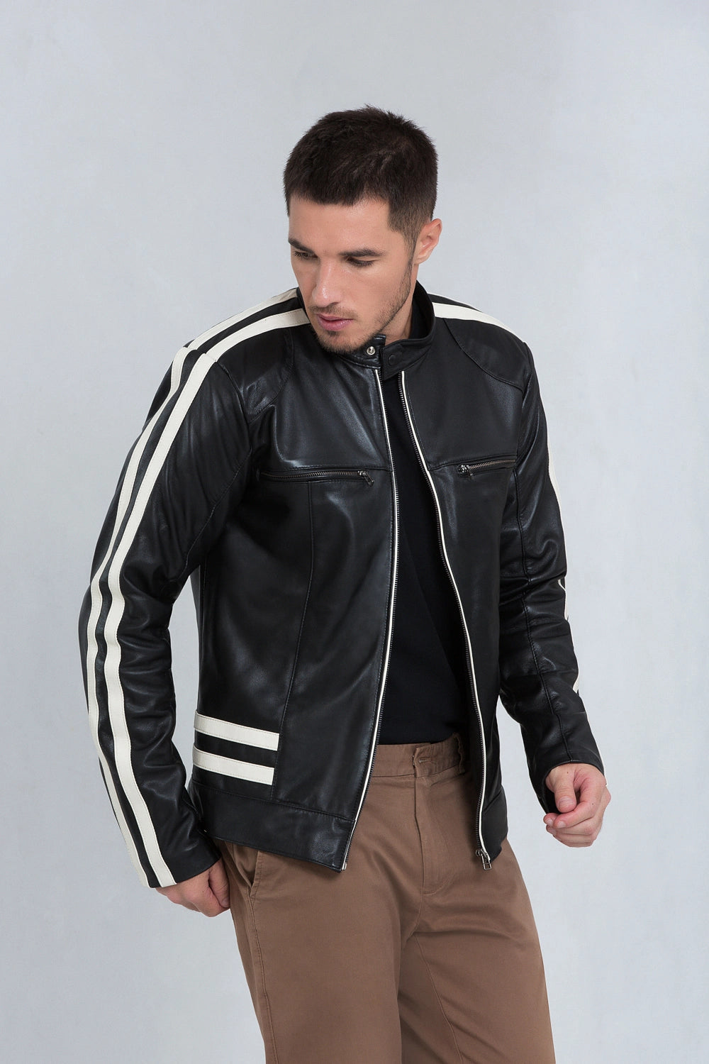 Jaqueta Racer de Couro Pelica Preto