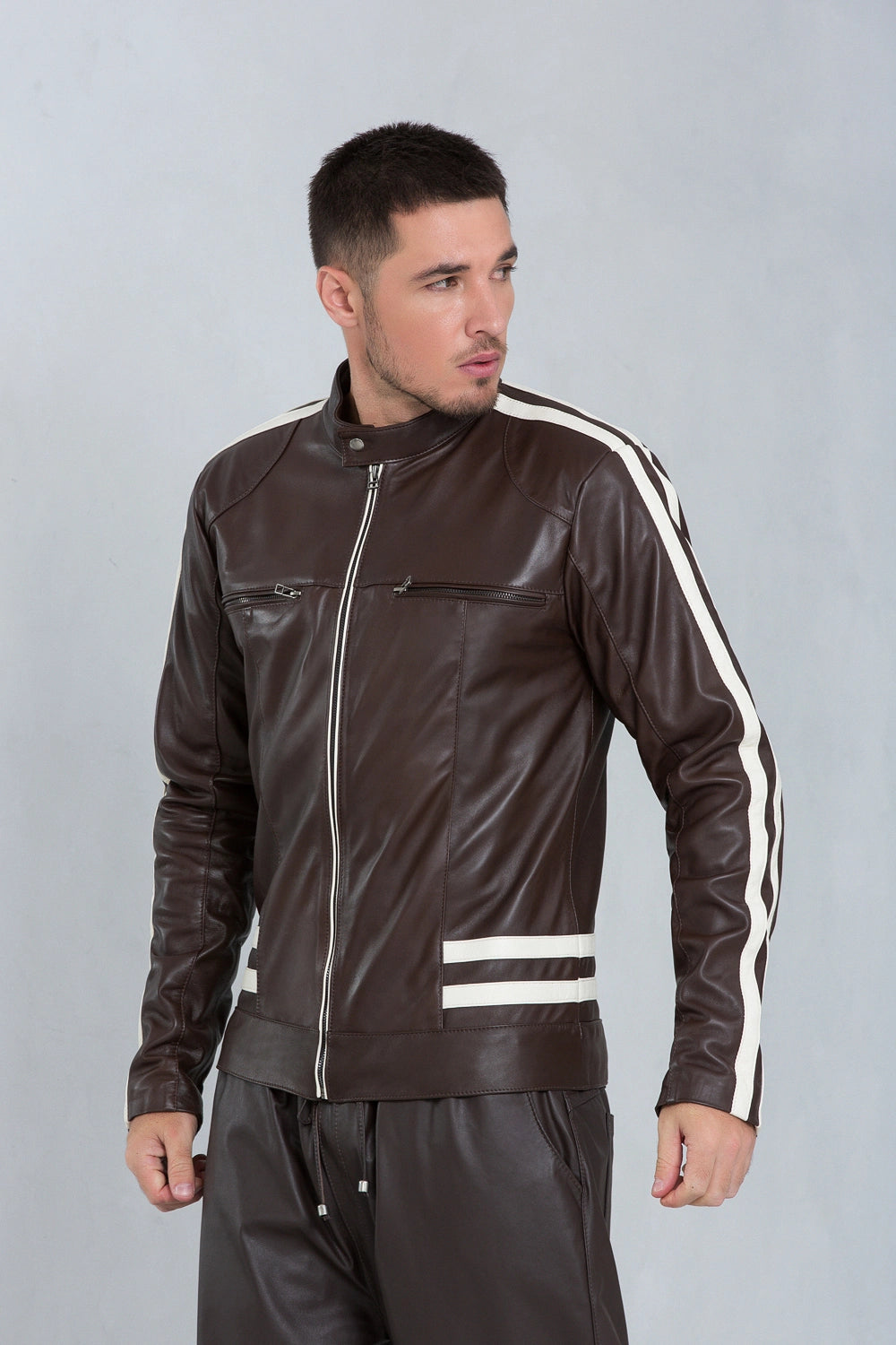 Jaqueta Racer de Couro Pelica Brown