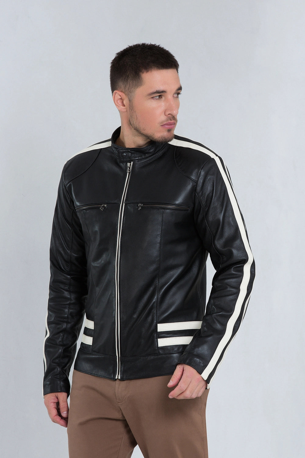 Jaqueta Racer de Couro Pelica Preto