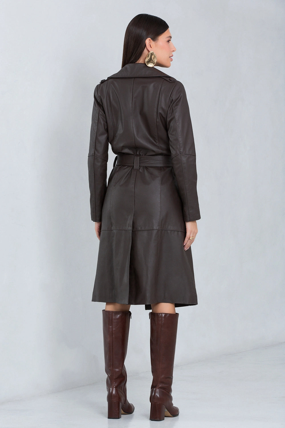 Trench Coat Midi Zafira de Couro Bovino Dark